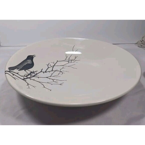 Victorian English Gothic Pottery XL 13" Serving Bowl Edward Challinor Crow Raven - Picture 7 of 7